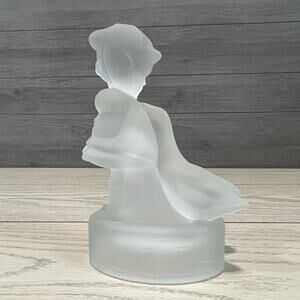 Vintage LE Smith Frosted Glass Girl with Goose Geese Figurine Paperweight